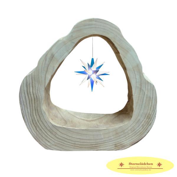 Herrnhuter Stern A1e weiß/blau im Holzring