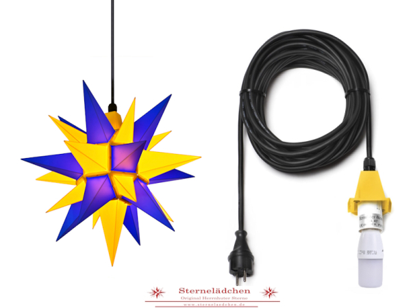 Herrnhuter Stern A4 gelb/blau + Aussenkabel 10m